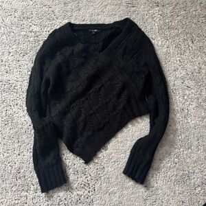 Papermoon Black V-Neck Cable Knit Sweater